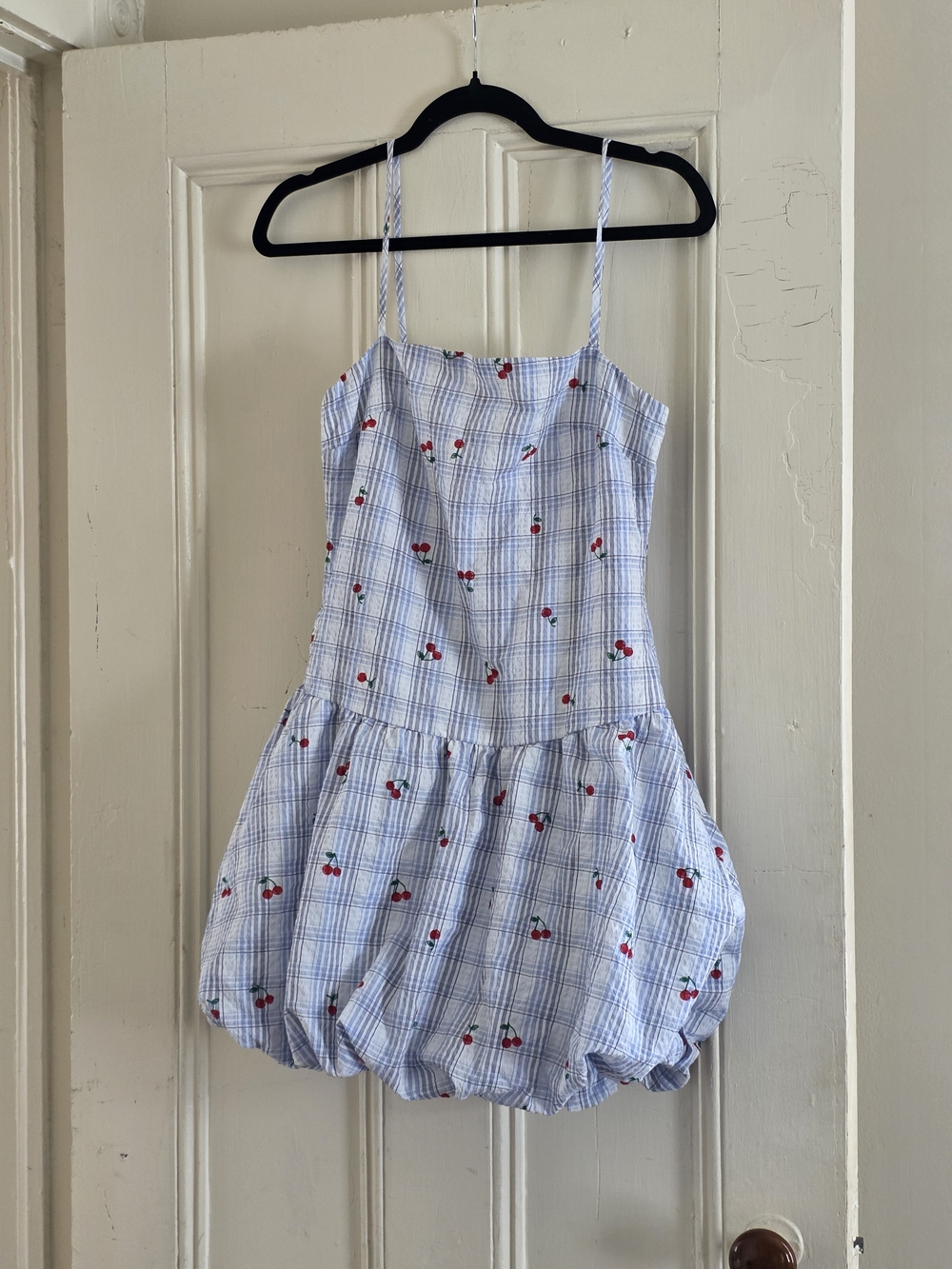 Blue Plaid Cherry Print Sundress Size M